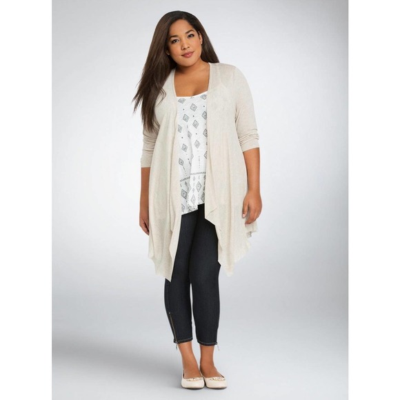 Torrid Sharkbite Duster Open Front Drape Cardigan Beige Plus Size 3 3X H14635 - Picture 12 of 12